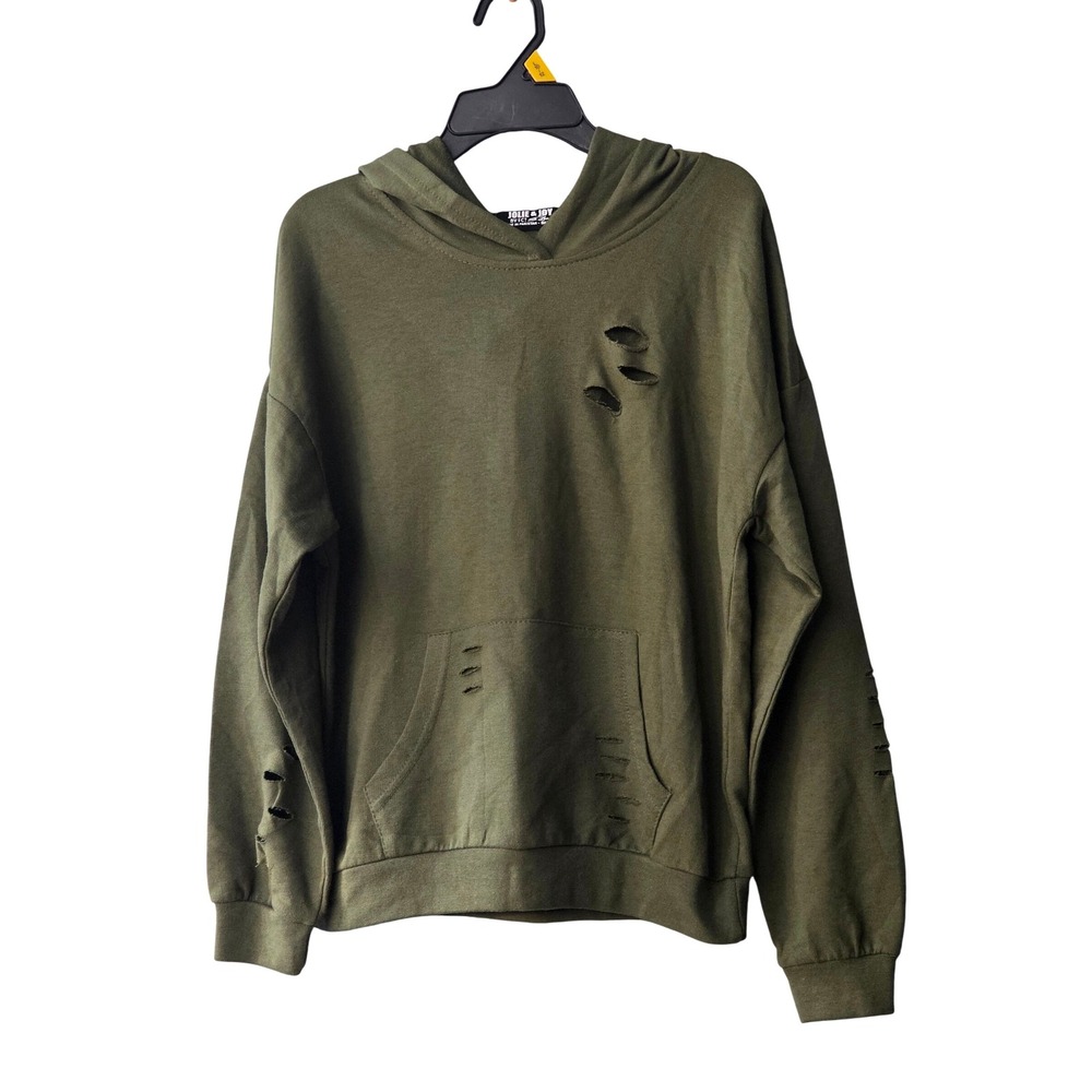 Jolie & Joy By FCT Womens Lazer Cut Hoodie Olive Green Pullover Grunge Size S